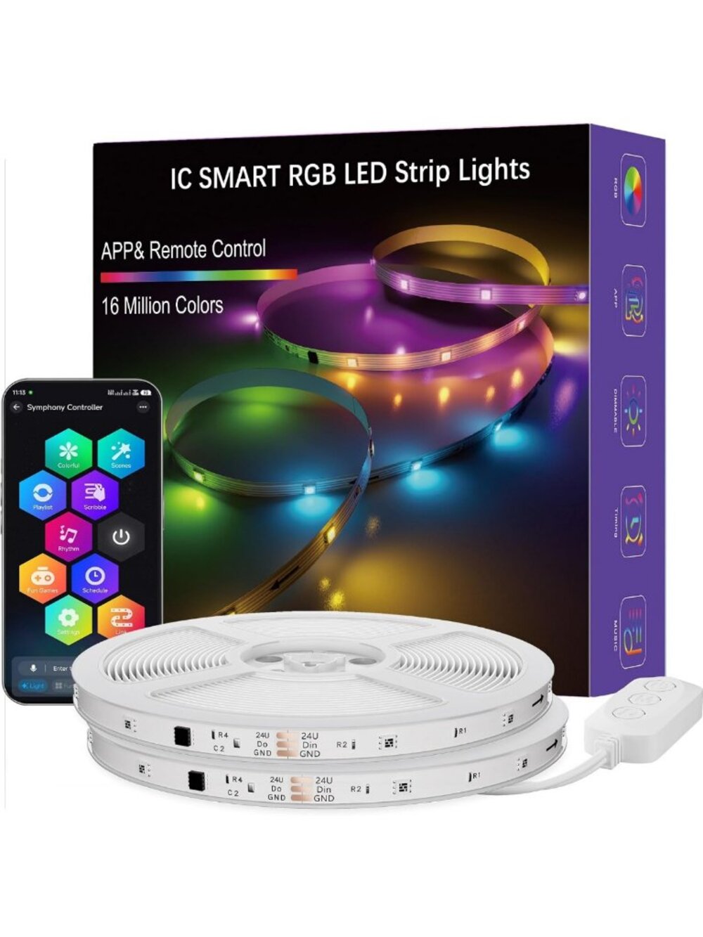 100FT Smart RGB LED Strip Lights - WiFi & Voice Controlled, Color Changing Decor